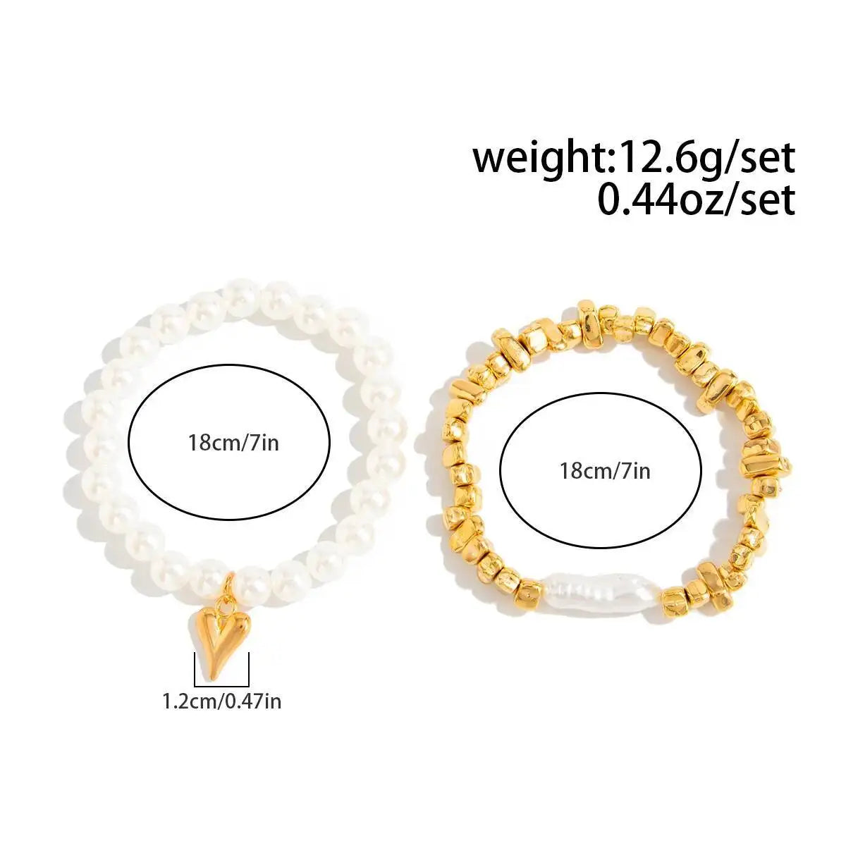 2Pcs/Set Elegant Imitation Pearl Bracelet For Women'S Bohemian Elastic Rope Chain Bracelet With Heart Pendant Jewelry