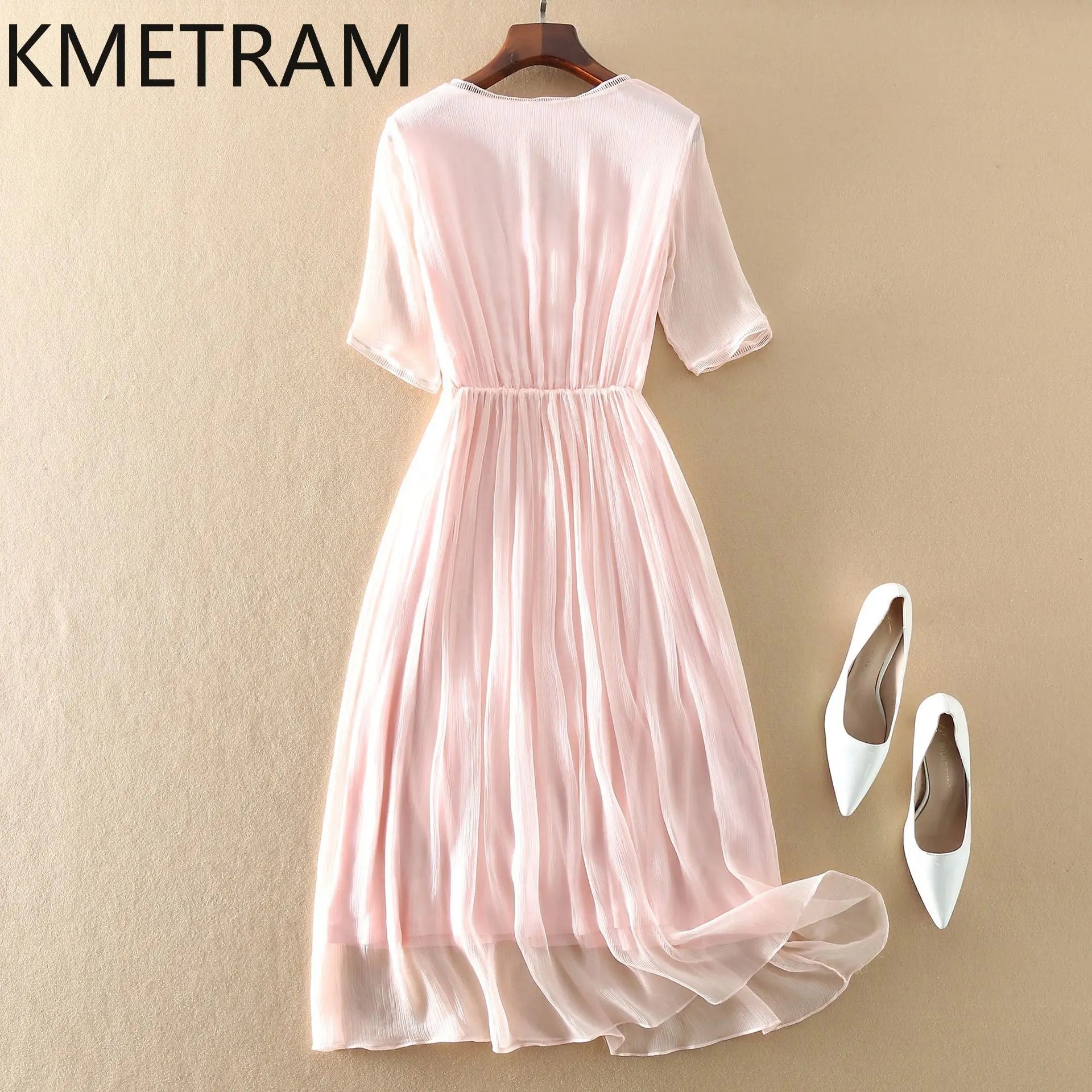 KMETRAM 100% Natural Mulberry Silk Dresses 2025 Woman Summer Elegant V-neck Long Dress Party Frocks Women Clothing Vestidos