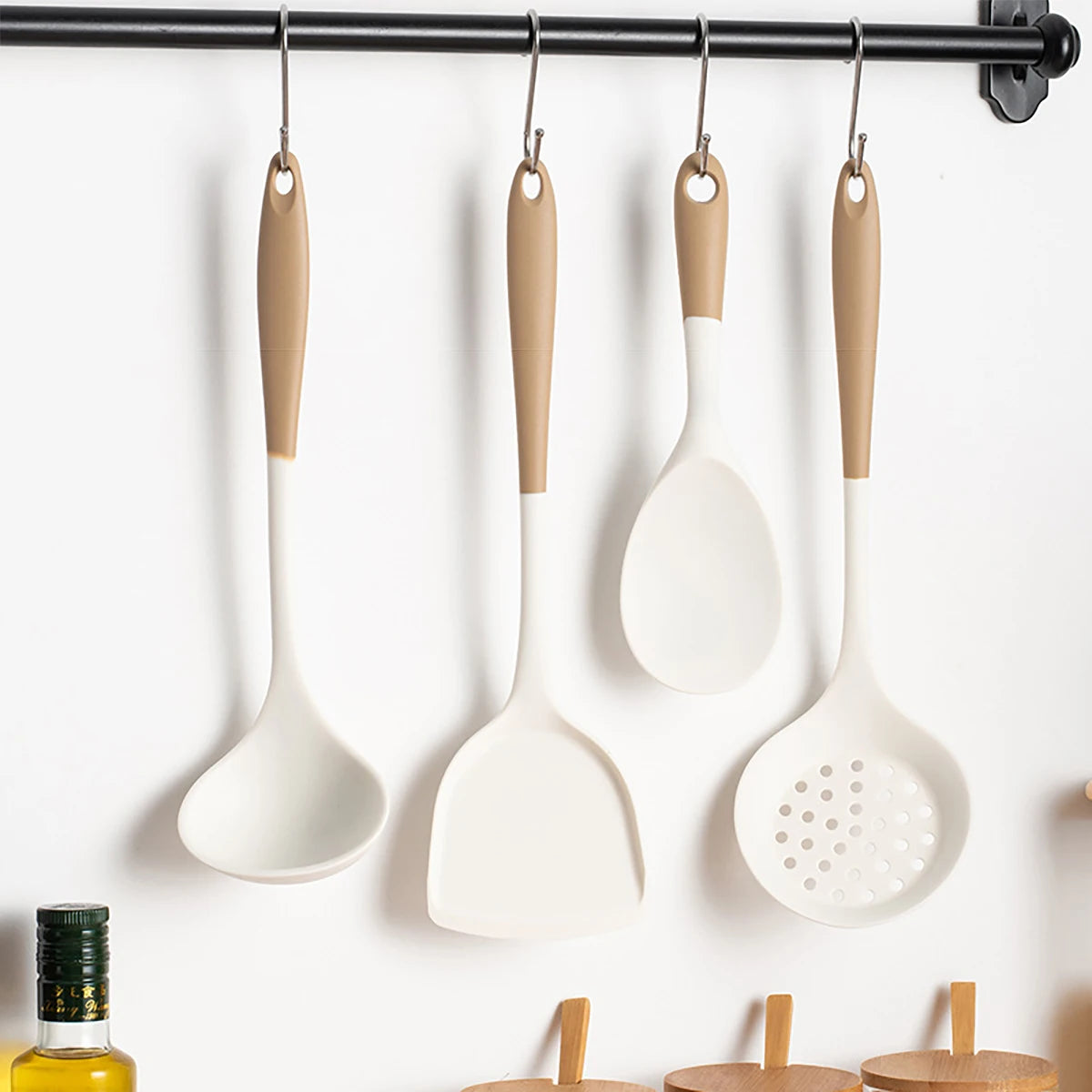 4pcs Silicone Kitchenware Utensils Set Pot Shovel Leaky Spoon Soup Spoon Ladle Cooking Set Party Home Kitchen Tools