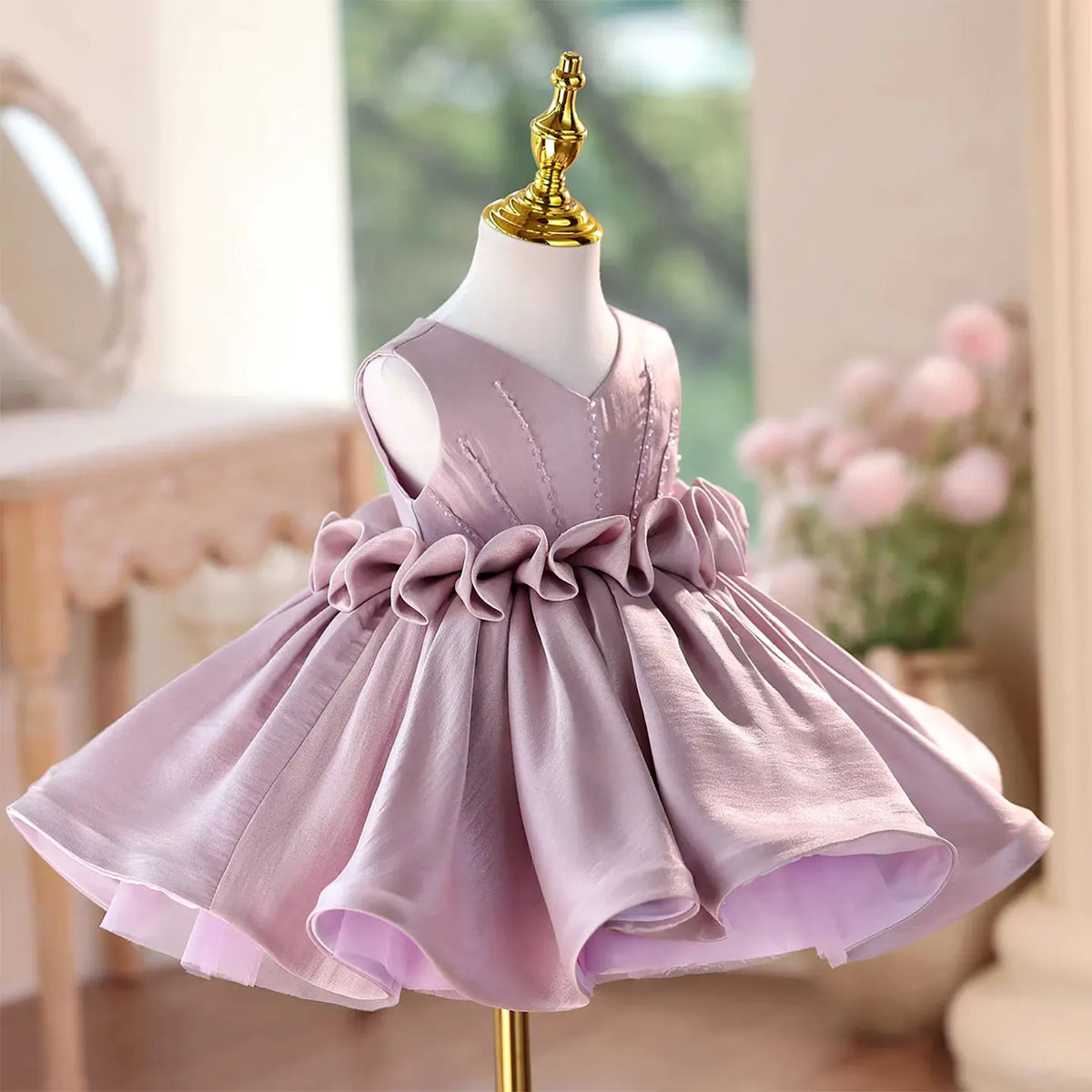 Dreamy Vow J460A Champagne Elegant Flower Girl Dress Satin Knee Length Children Wedding Birthday Holiday Party Pageant Dress