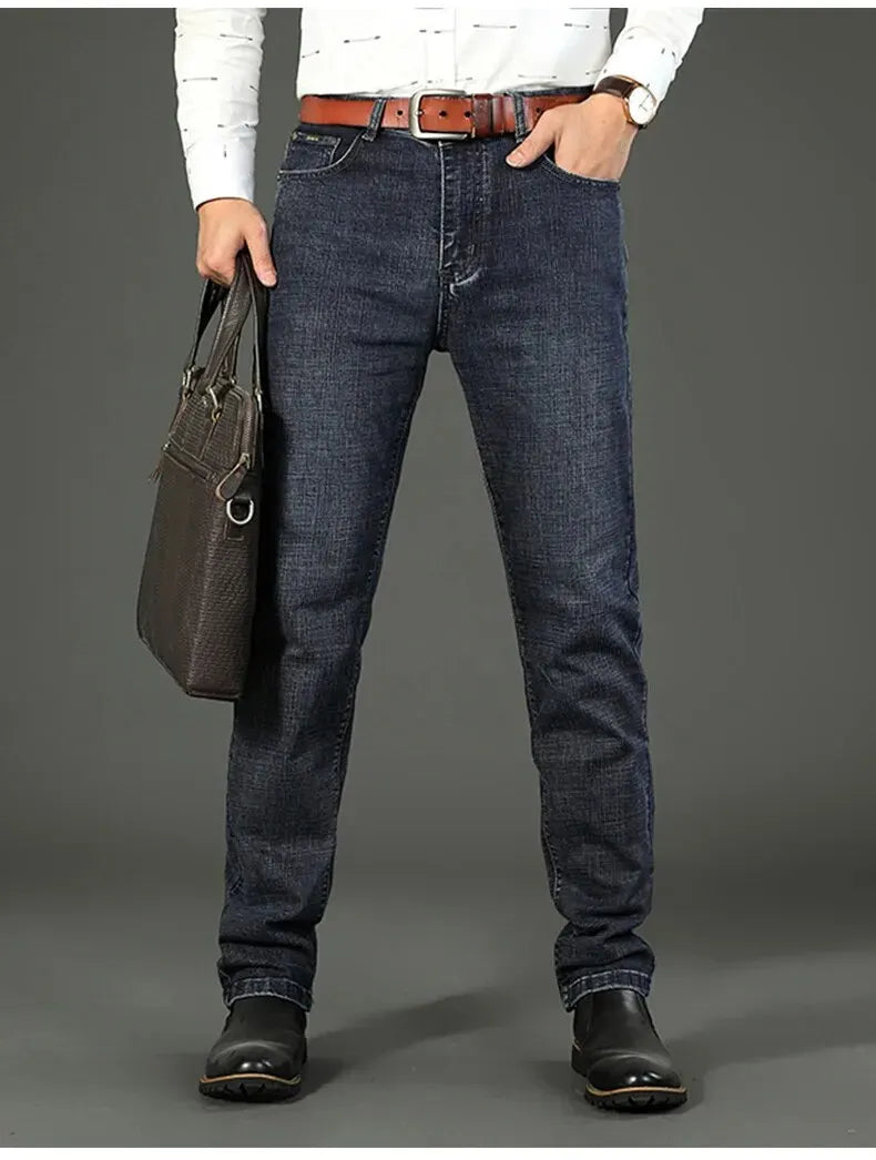 2026 New Business Men's Jeans Casual Straight Stretch Fashion Classic Blue Black Work Denim Pant Trousers Male  Clothing