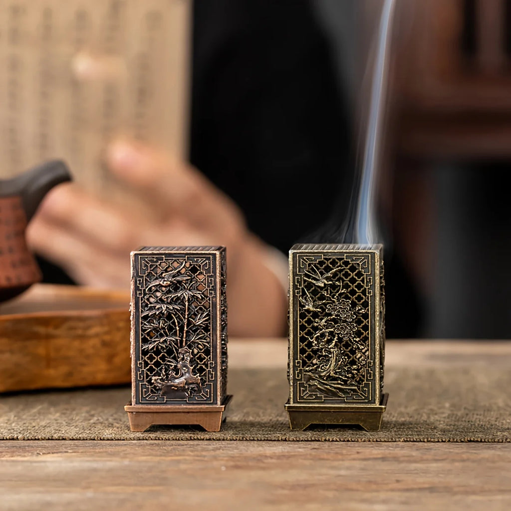 Elegant Chinese-Style Aromatherapy Candlestick | Metal Square Burner