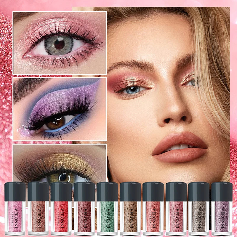 Single-color pearlescent diamond eyeshadow powder, finely milled, highly pigmented, and blendable for a party look.