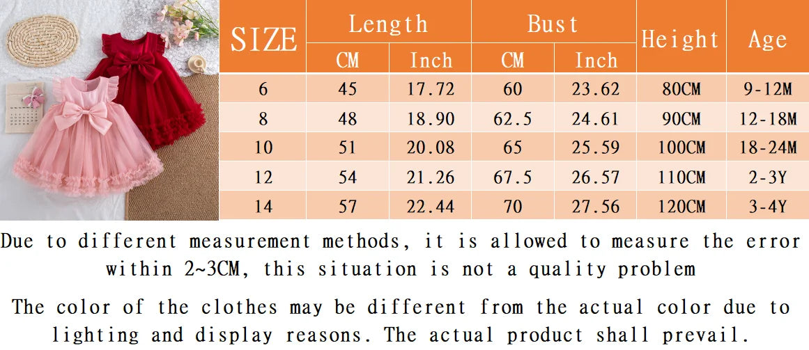 Summer New Sweet Bow Baby Girl Princess Dress, Solid Color Chiffon Children'S Clothing For Birthday Parties (9 Months -4 Years)