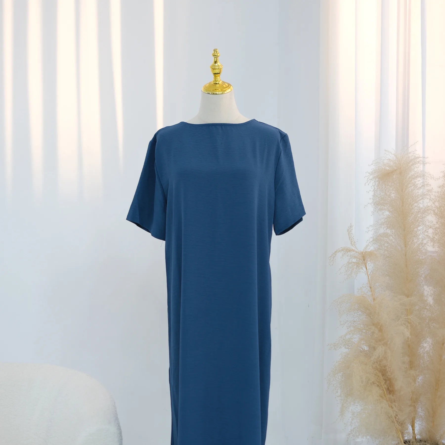 Modest Short Sleeve Women Inner Dress Basic Abaya Muslim Eid Ramadan Round Neck Maxi Loose Casual Long Versatile Fashion Kimono