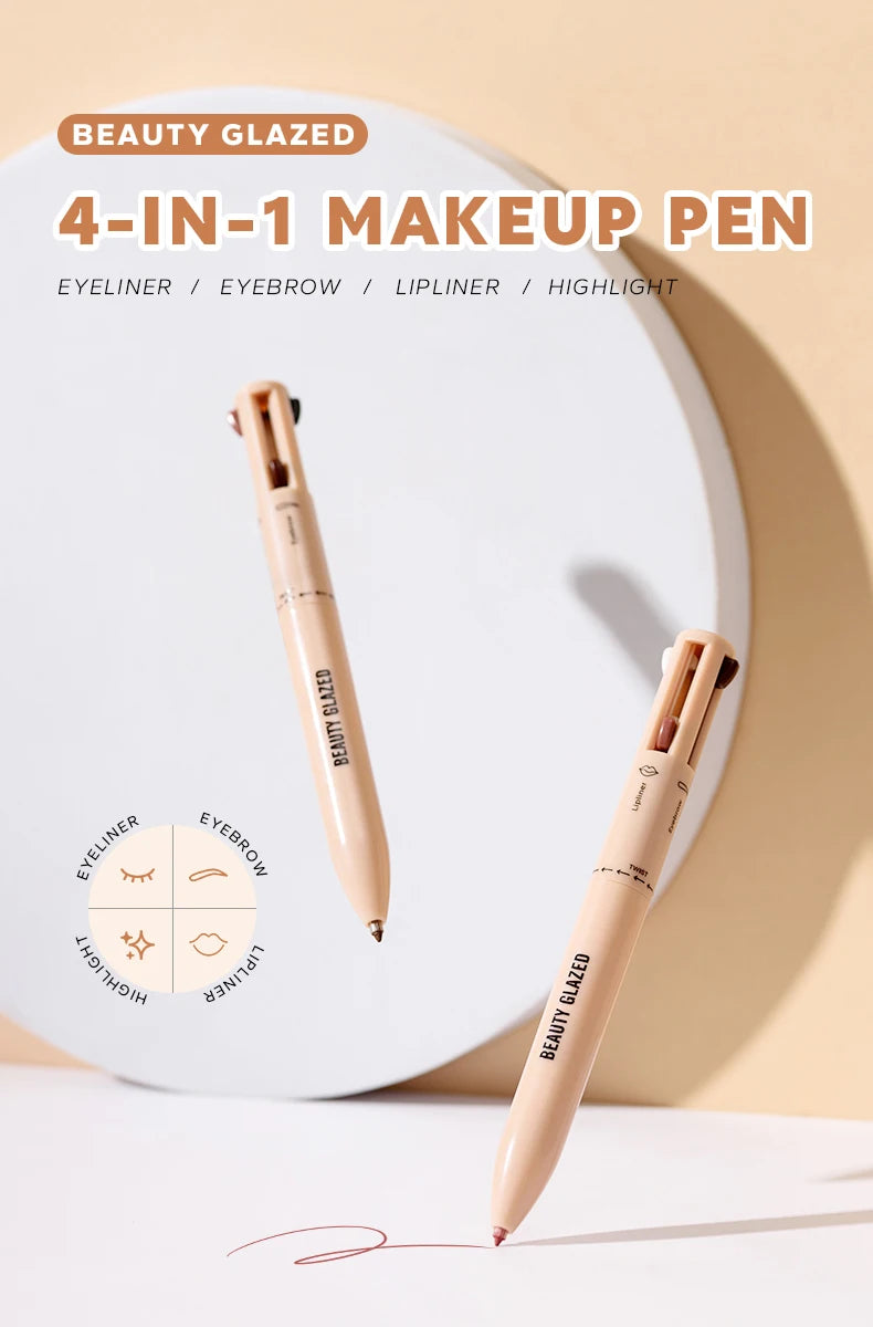 Beauty GlazedMulti-Function Beauty Glazed 4-in-1 Makeup Pen Waterproof Cosmetic Pencil for Eyeliner Brow Lip Highlighter
