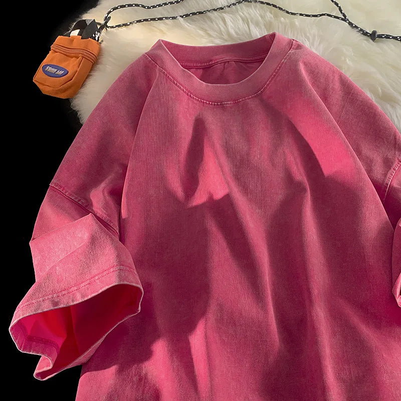 Quality Oversized Acid Washed Y2K T Shirt Men Vintage T-Shirts Streetwear Mineral Wash Tee Shirts Boy Loose Luxury Brand Tops
