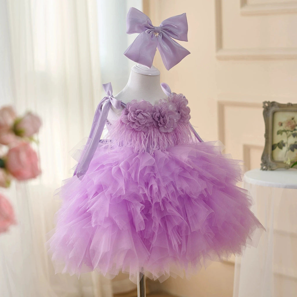 Kids Mesh Party Dress Tutu Elegant Princess Dress Baby Girls Flower Tassel One Year Old Puff Dress Children Costume For A Girl