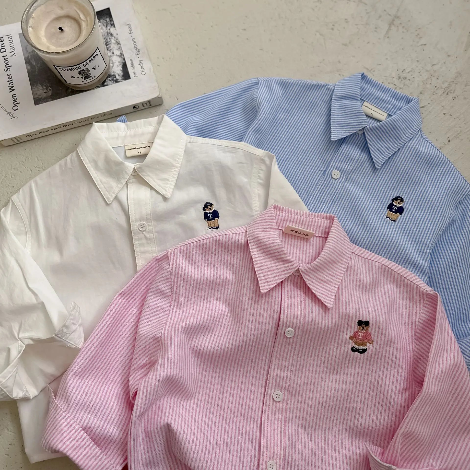 Children's Shirt 2025 Spring Cartoon Boys' Girls' Long Sleeve Blouses Shirts Korean Children's Clothing Pink Blue White Blouse