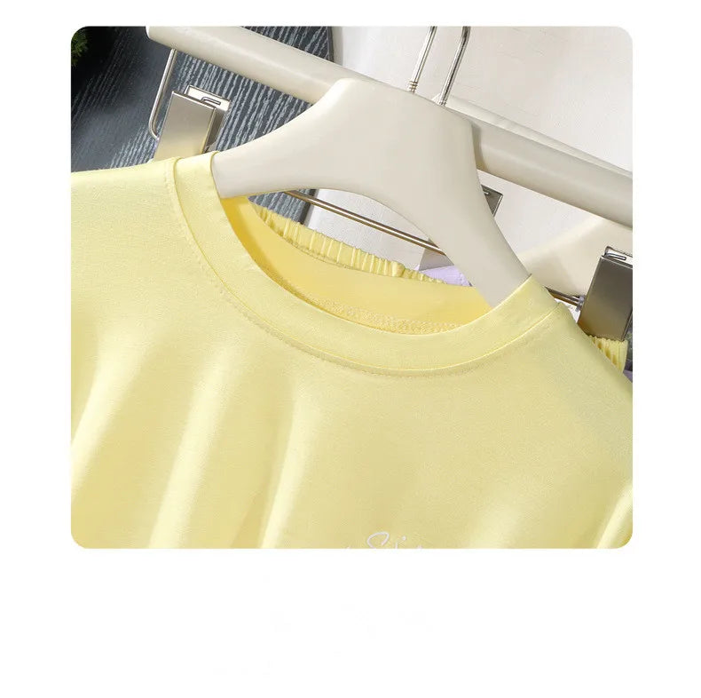 2PCS Children's Lyocell Thin Homewear Clothes Summer Kids Air Conditioning Mid-length Sleeve Tops+Long Pants Pajamas Set