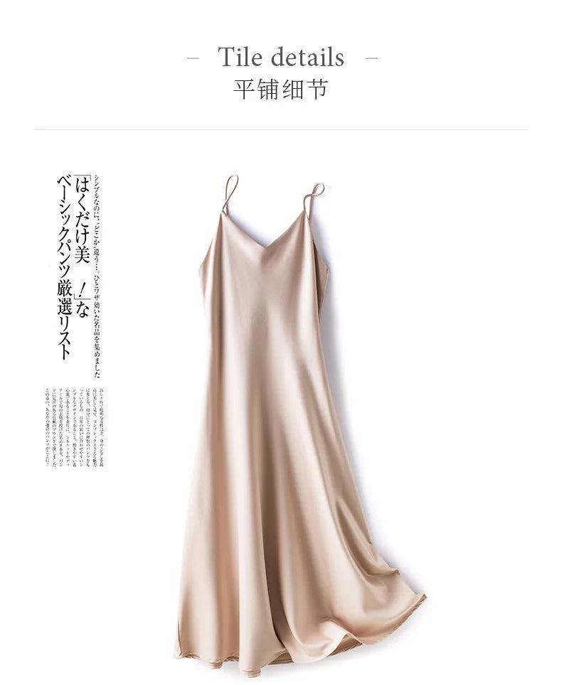 Sexy Solid Color Camisole Nightgown for Women Midi Length Sleeveless Slip Dress Inner Layer Base Dress Home Sleepwear Nightwear