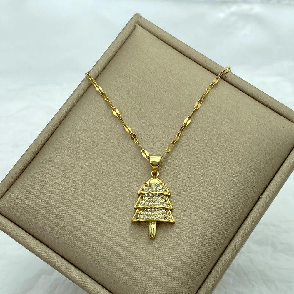 18K Gold Plated Stainless Steel Necklace for Women Copper Pendant Necklace Gold Plated Heart Butterfly Zircon Jewelry