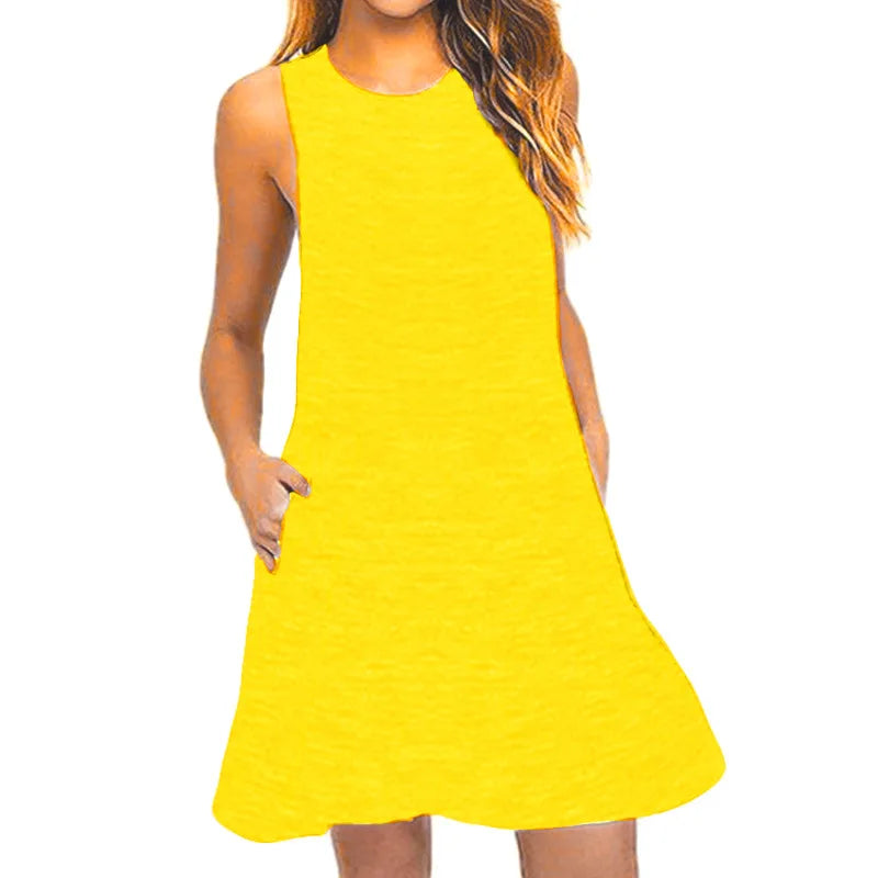MAXAKG Women's Bohemian A-Line T-Shirt Dress - Sleeveless with Pockets