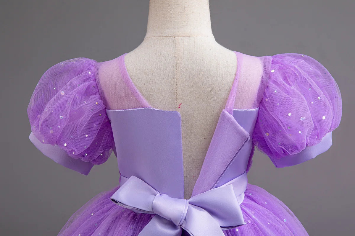 HETISO Pearls Bowknot Kids Girls Dresses Summer Tulle Vintage Elegant Princess Party Gown Children's Gift
