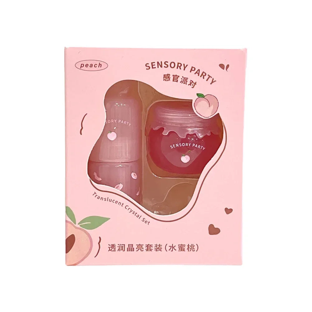 Blueberry Peach Lip Balm & Lip Gloss Set Light Hydrating Formula Relieve Dry Lips Remove Dead Skin Soothing Tender Lip Care