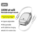 PD 100W Retractable USB-C Fast Charging Cable – iPhone & Android Compatible