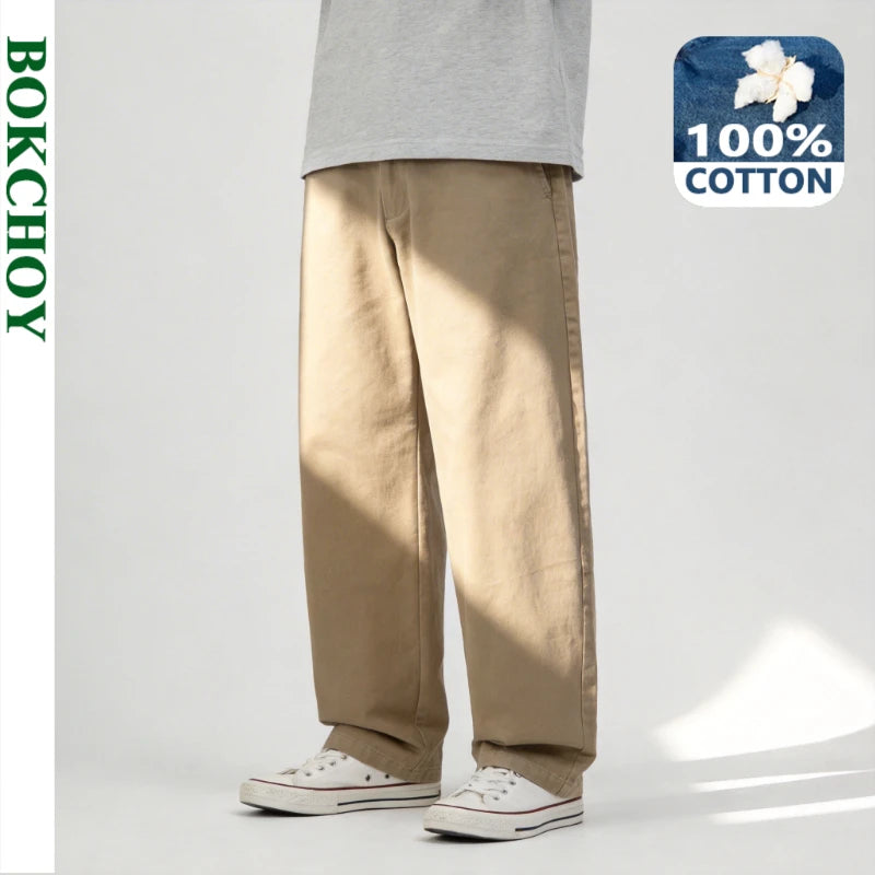 2026 Spring Summer New 100% Cotton Casual Straight Trousers for Men Clothing Soft Comfort Linen Male Pants LX6032