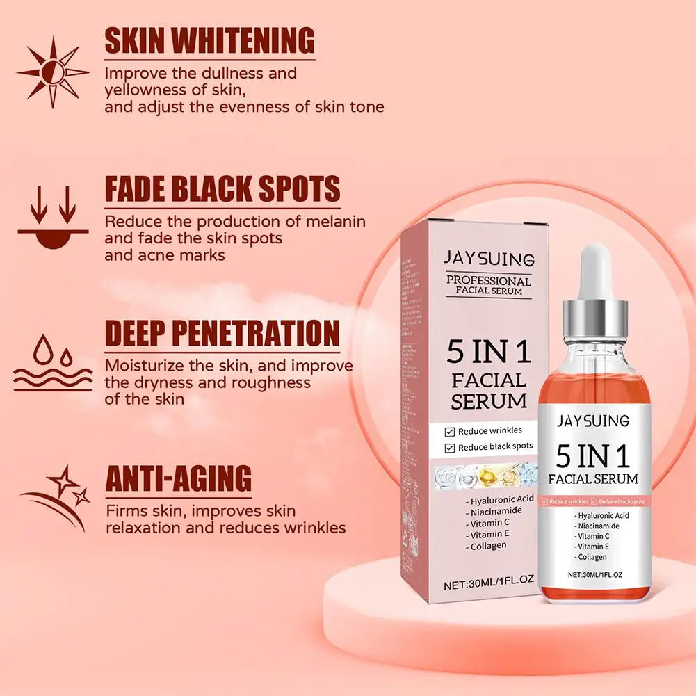 5 In 1 Fade Fine Lines Firming Face Serum Moisturizing Brightning Vitamin C Hyaluronic Acid Facial Serum Shrink Pores Skin Care