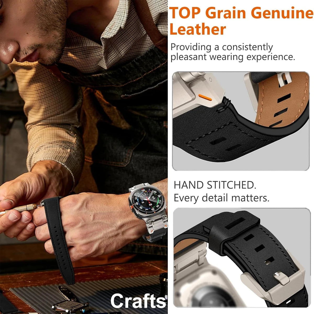 Luxury Leather Band for Samsung Galaxy Watch Ultra 2025 2024 47mm Business Strap for Galaxy Watch Ultra Adjustable Men Wristband