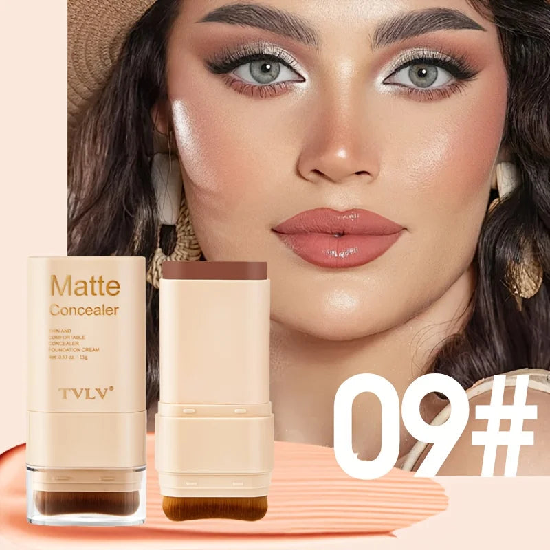 2-In-1 Concealer Eraser Dual-Head Foundation Stick With Brush For All Skin Tones Waterproof Non-Caking Nine Colors 15G
