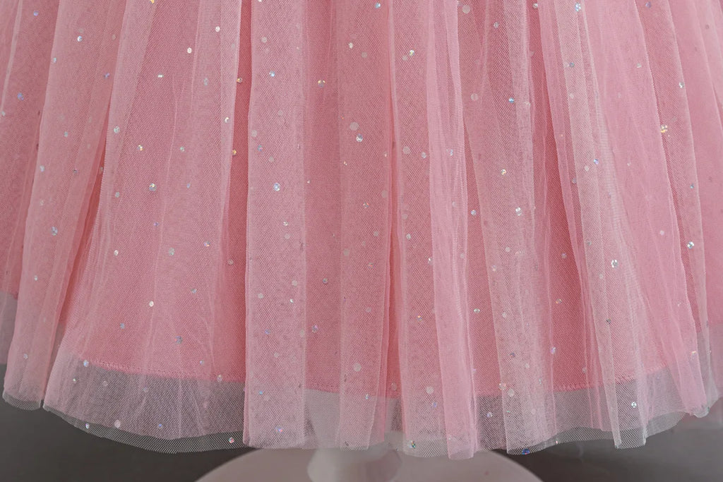 HETISO Princess Dress for Girls Red Christmas Lace Dots Embroidery 3D Flower Formal Party Birthday Gown Kids 2-10 Years