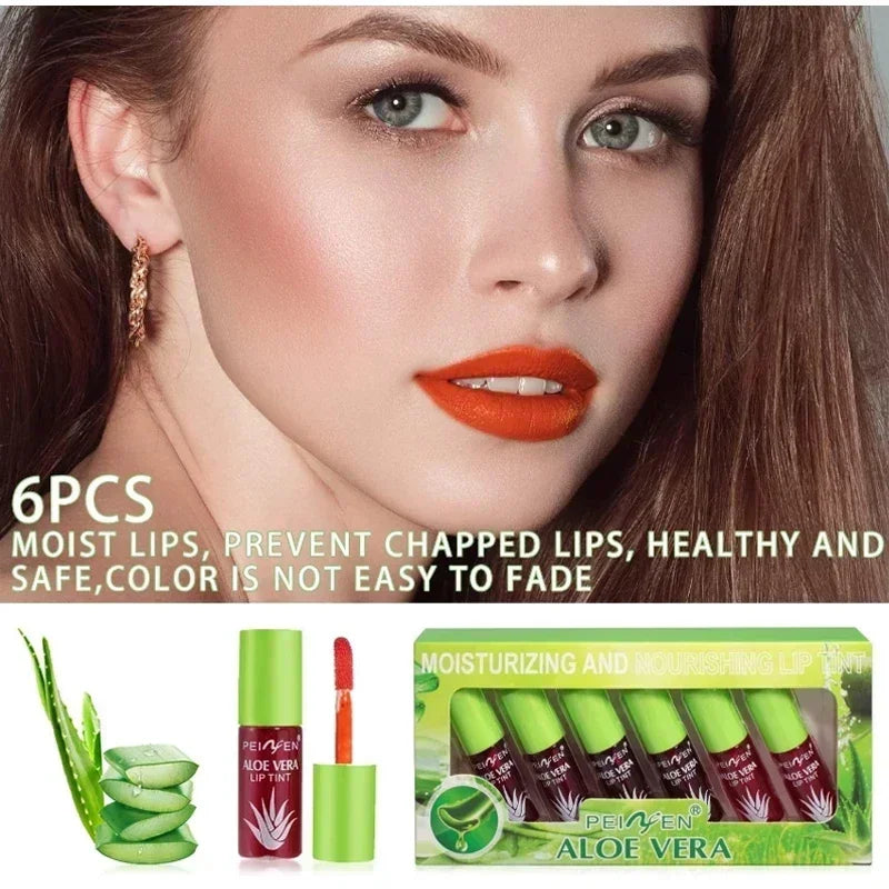 6-Piece Lip Gloss Oil Set,Aloe Vera Liquid Lipstick, Long-Lasting Moisturizing Smudge-Proof Lips Tint ,Non-Sticky Cosmetics