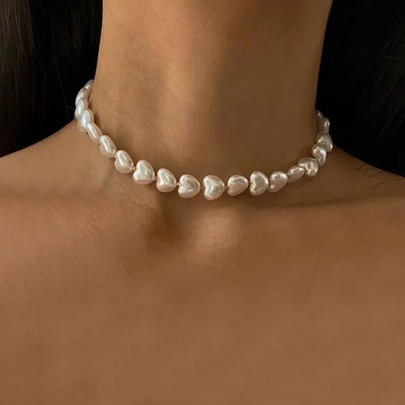 Pearl Multi Layer Necklace With Heart Pendant For Girls Elegant Irregular Pearl Choker Gift