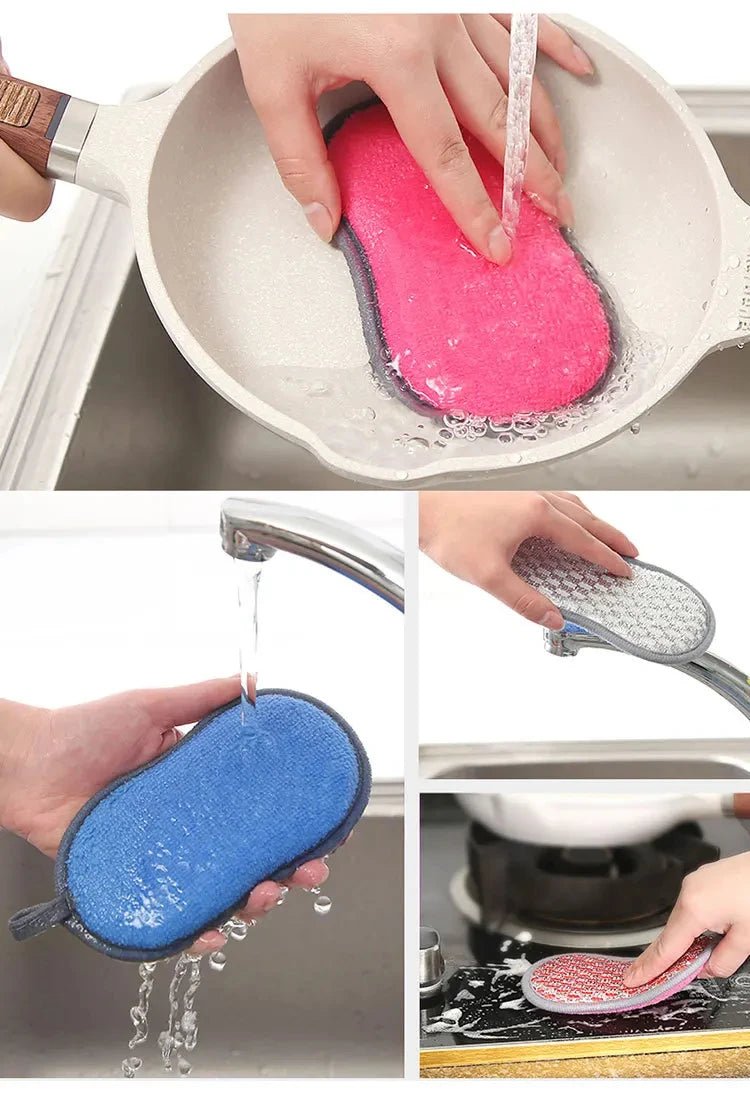 Esponja de limpieza de cocina, esponja de doble cara, estropajos para lavar platos, estropajo, paño de cocina, herramientas de limpieza de cocina