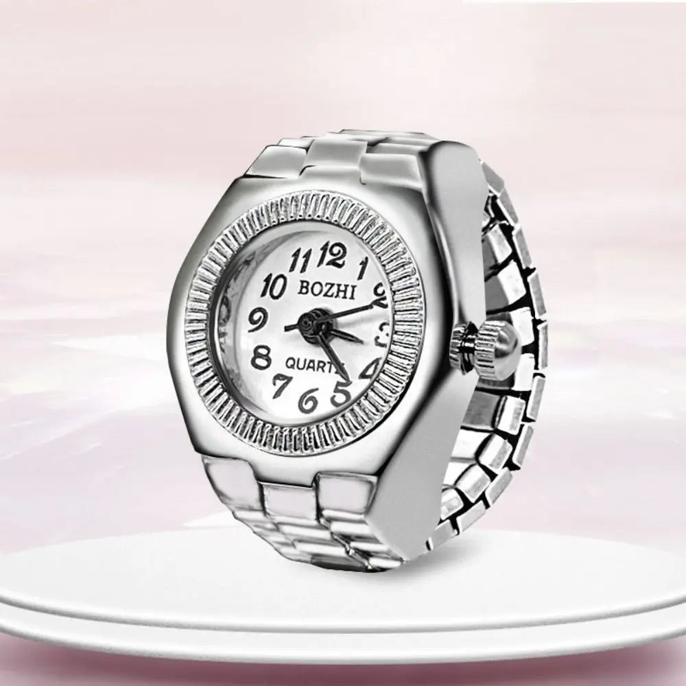 Finger Ring Watch For Couples Vintage Punk Heart Shape Quartz Clock With Adjustable Elastic Strap