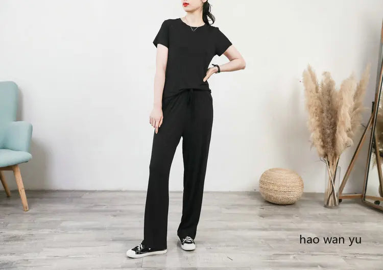 Women's Modal Pajama Set - Wide Leg Pants Casual Lounge Wear