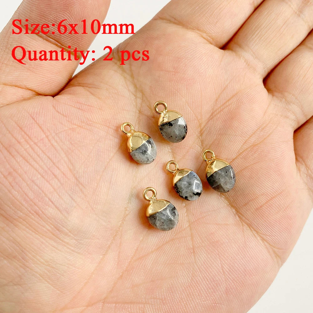 2PCS Natural Labradorite Stone Pendant - Irregular Jewelry Charm