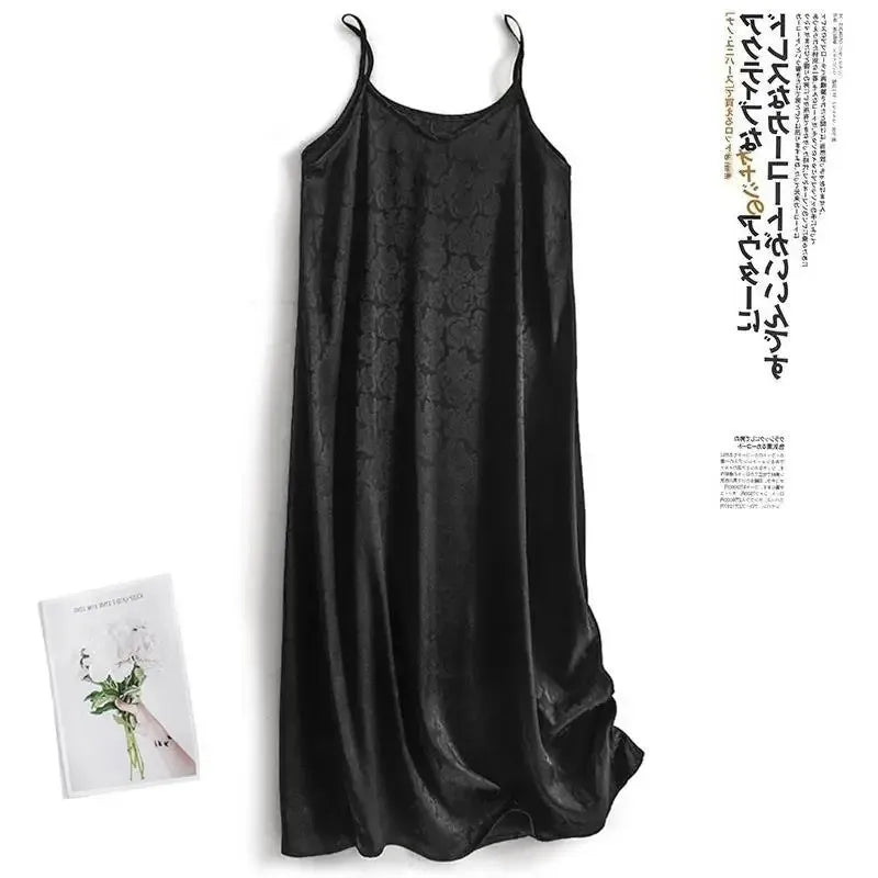 New Arrival Export Quality Genuine Silk Vinegar Satin Round Neck Rose Dress Innertank Skirt Women's Long Dress