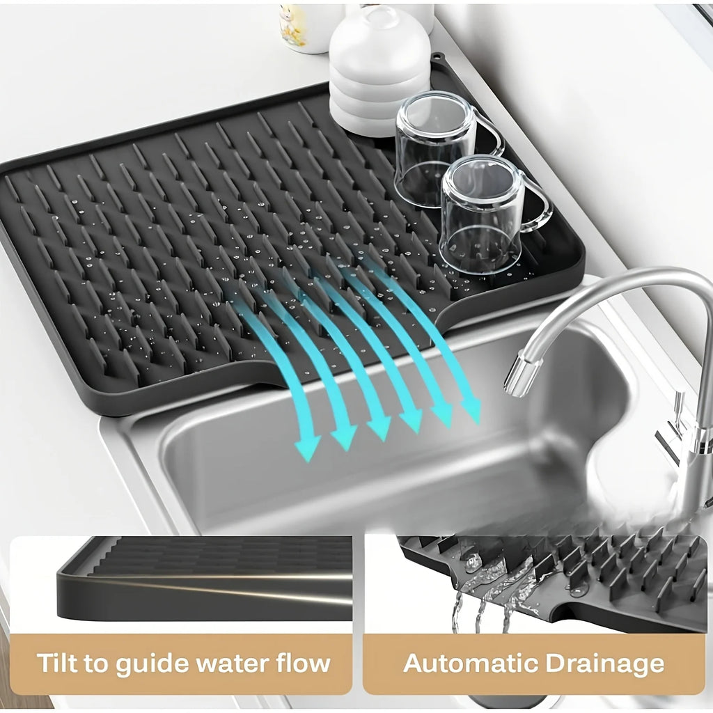 Tapete de silicona para cocina con diseño de drenaje incorporado, fácil de limpiar, adecuado para encimeras, fregaderos, refrigeradores