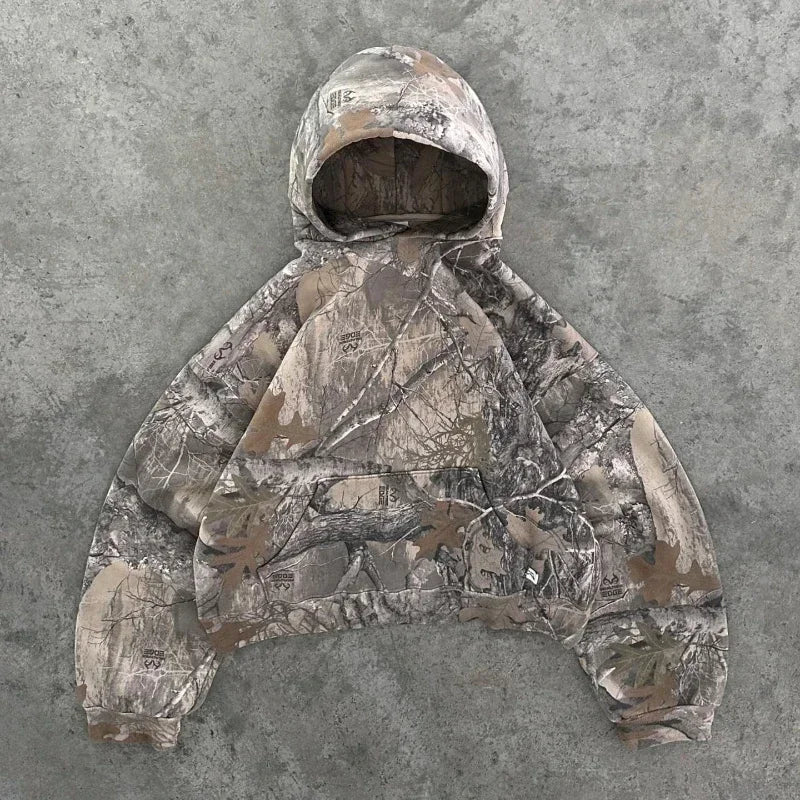 New High Street Y2K Retro Hoodie Men Printed Camouflage Pattern Pullover Hip Hop Oversized Camo Hoodies Sweatshirts Streetwear