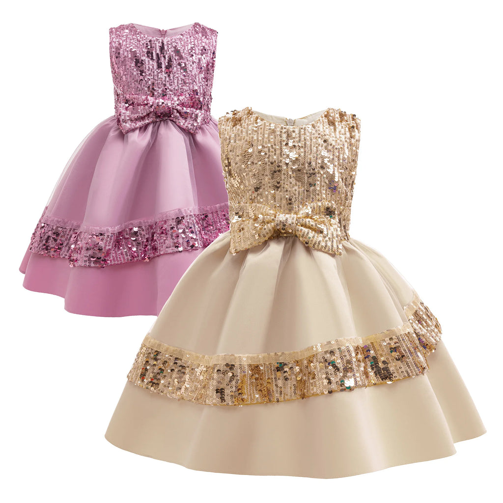 HETISO Princess Dress for Girls Sequined Sleeveless Tutu Gown Children's Fashion Birthday Party Frocks for Ages 2-10