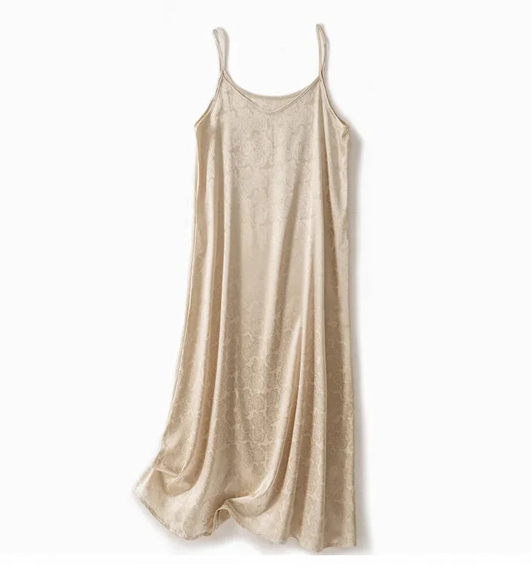 New Arrival Export Quality Genuine Silk Vinegar Satin Round Neck Rose Dress Innertank Skirt Women's Long Dress
