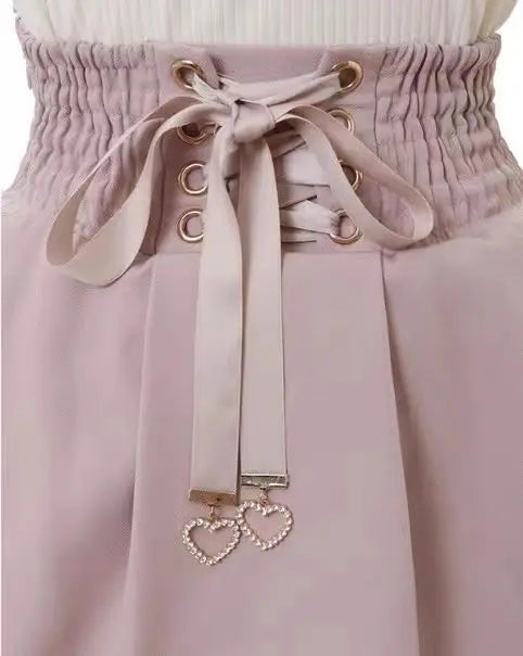 Sweet Lolita Jirai Kei High Waist Skort - Double Bow Buckle Short Skirt for Women Japanese Y2K Kawaii Fashion Summer Casual