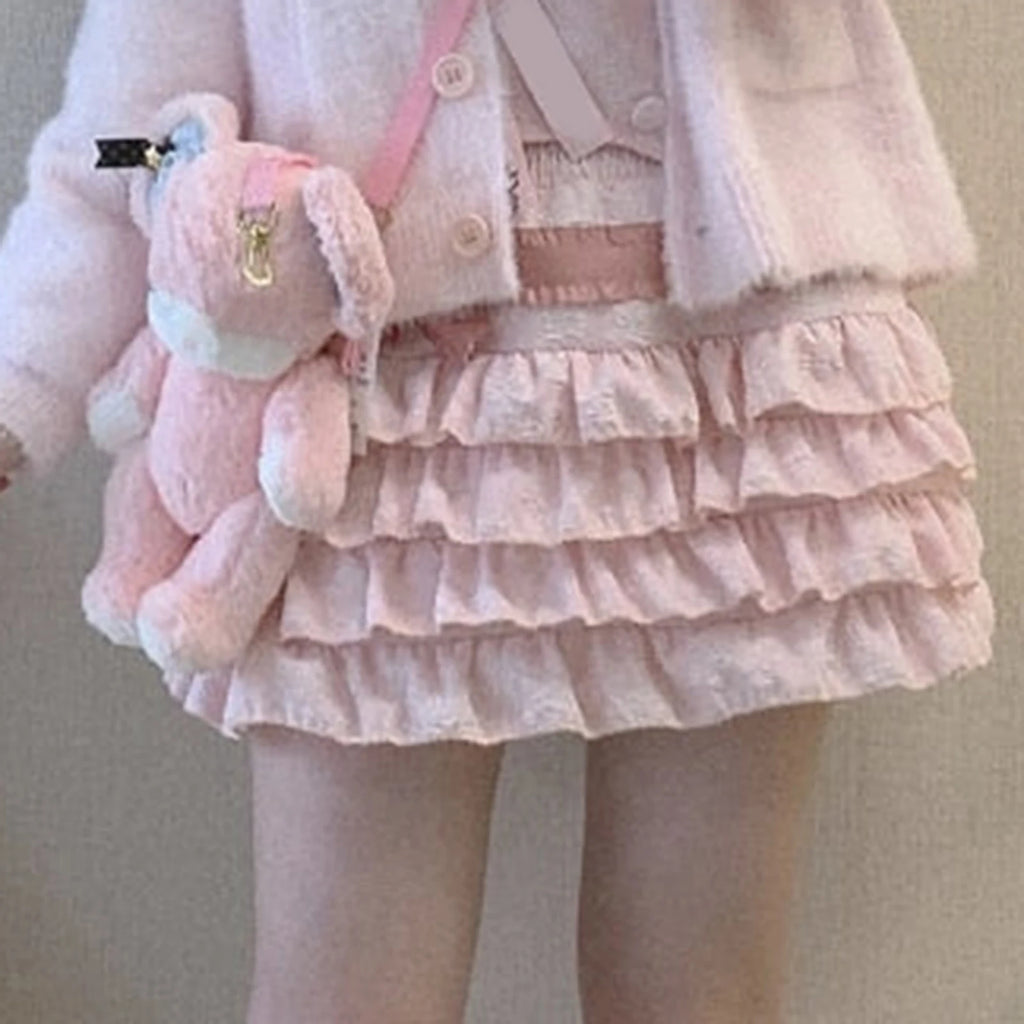 Gaono Lolita Cake Mini Skirts Women Japanese A-line High Waist Pleated Skirt Girly Kawaii Love Y2k Layered Skirts Fairy Outfit