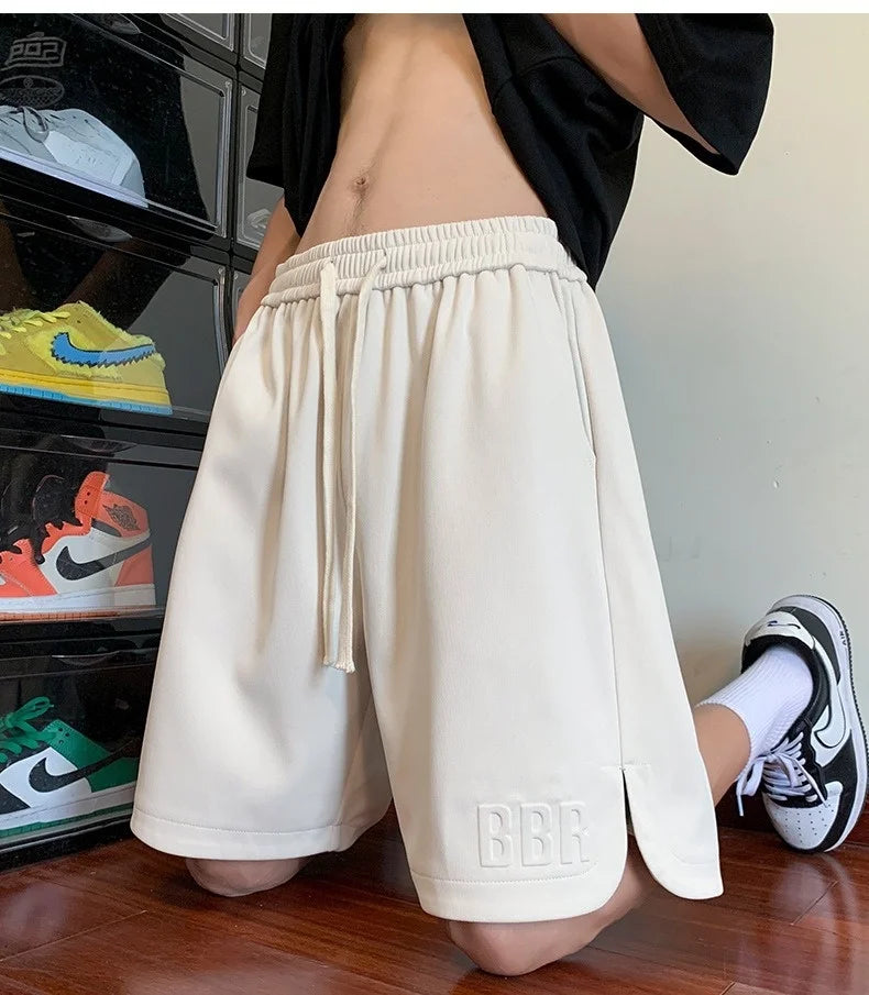 Men's Summer Ice Silk Thin Breathable Straight Leg Pants Five-Quarter Casual Shorts Polyester Fabric Comfortable Lightweight