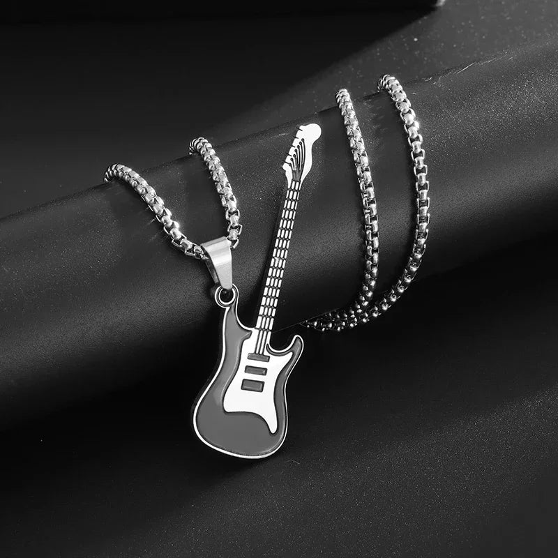 Retro Punk Music Guitar Necklace For Men Personalized Gothic Pendant Fashion Hip Hop Rock Singer Jewelry