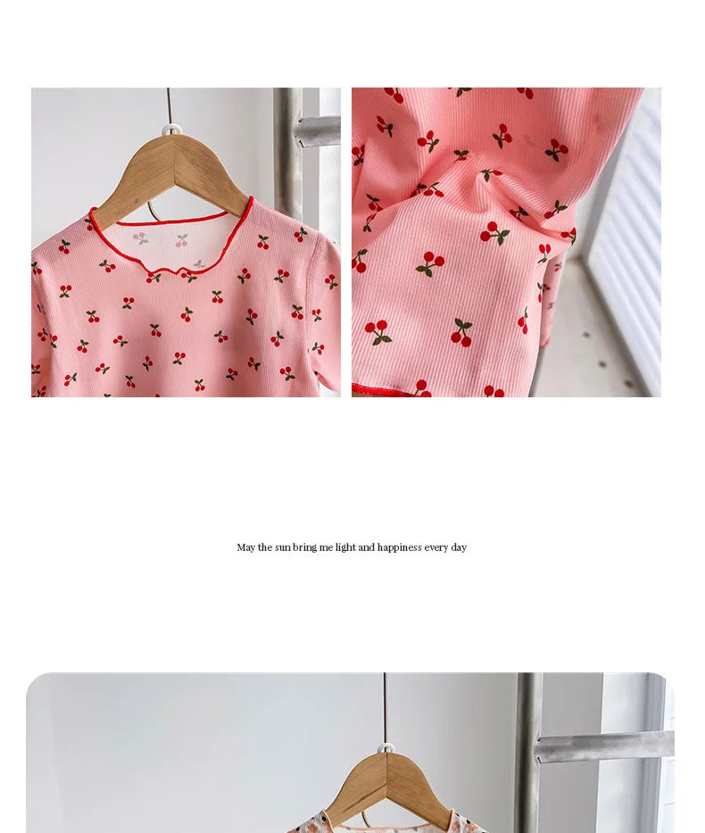 Girls Sweet Summer Style 2PCS SETS kids' sets and outfits Roupas Infantil Menina Short Sleeve T-Shirt and Shorts