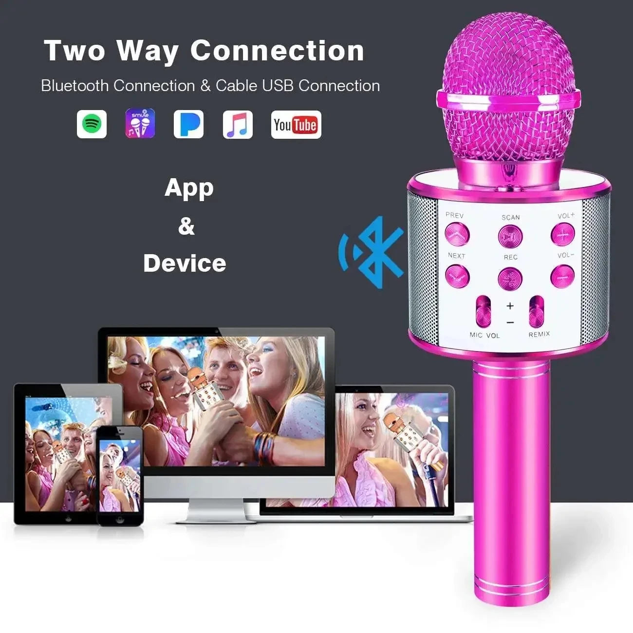 Kids Microphone for Singing, Wireless Bluetooth Karaoke Microphone for Adults, Toys for Girls Boys Gift for Birthday Party