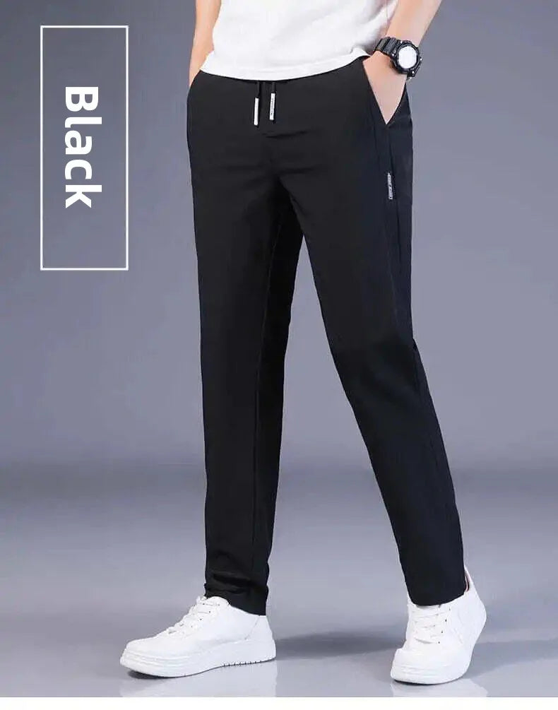 Summer Casual Ice Silk Pants Men's Trendy Large Size Long Trousers Korean Style Thin Straight Loose Sports Pants Quick Dry