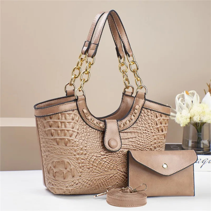 2Piece Set Chain Women's Handbag Exquisite Crocodile Patterned Purse and Handbag Elegant Women's Shoulder Crossbody Bag women