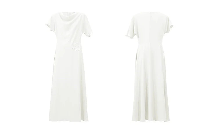 Amii Women’s Dress 2026 Summer New Asymmetric Dolman Sleeve Cowl Neck Lace Slim Fit Elegant Midi A-Line Dress For Women 12642108