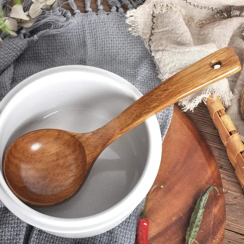 Large Wooden Soup Spoons Long Handle Heat-resistant Rice Scoops Portable Hanging Cookware Home Kitchen Restaurant Cooking Tools
