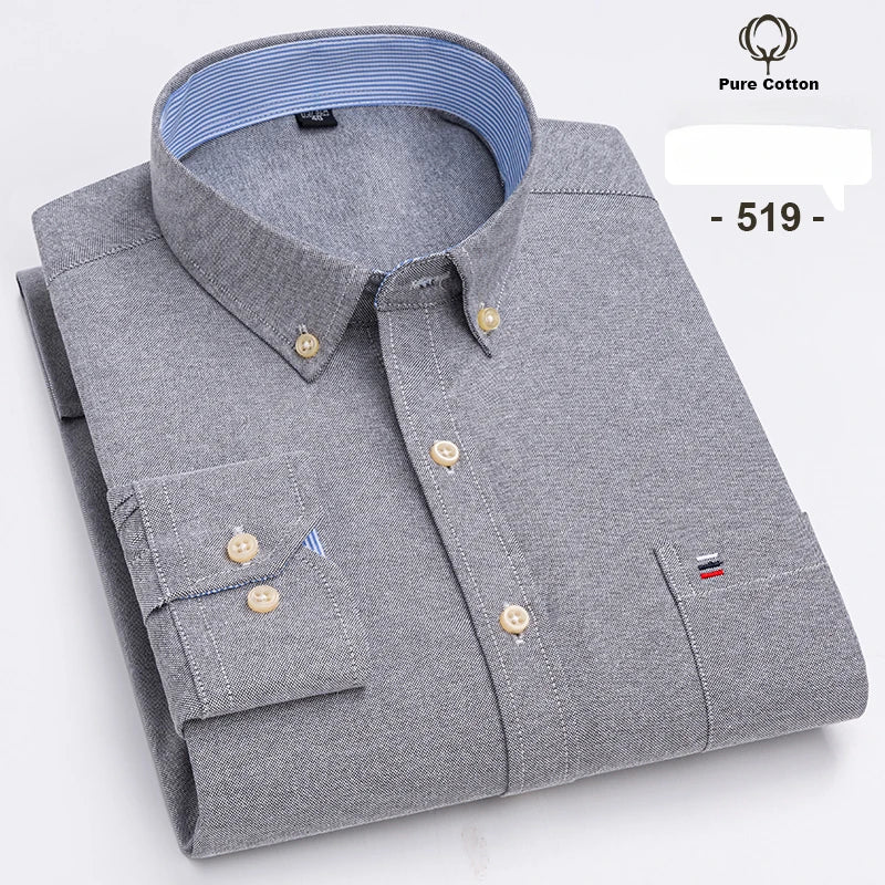 Over Size 7XL 100% Cotton Oxford Long-Sleeve Shirts for Men Slim Fit Formal Plain Shirt Office White Clothes Elegant Business To