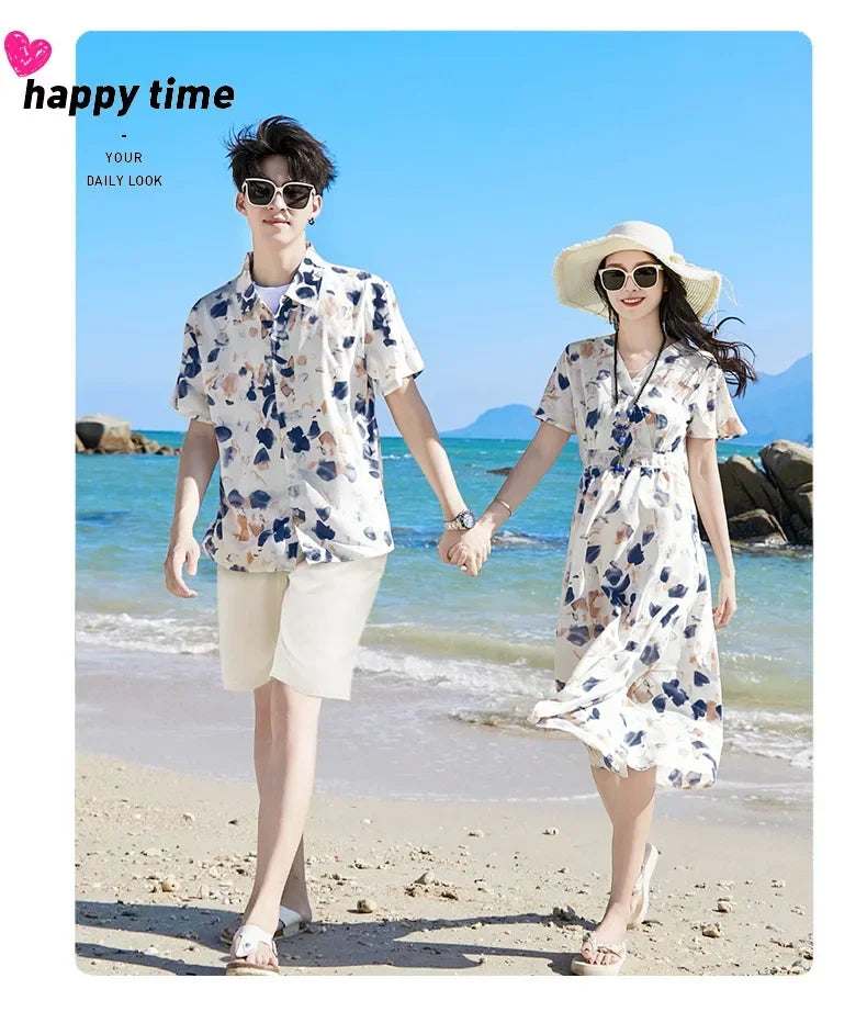 2025 Mom and Daughter Short Sleeve Dress Holiday Summer Family Vacation Look Clothes Dad and Son Shirts Two Piece Outfits Sets