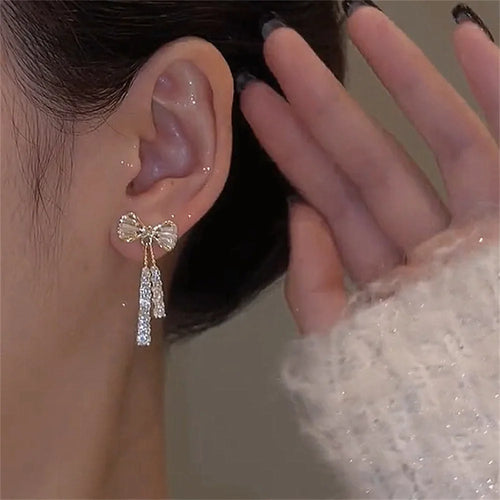 Crystal Zircon Bow Earrings For Women Glamorous Trendy Jewelry Valentine's Day Gift All Day Sparkle