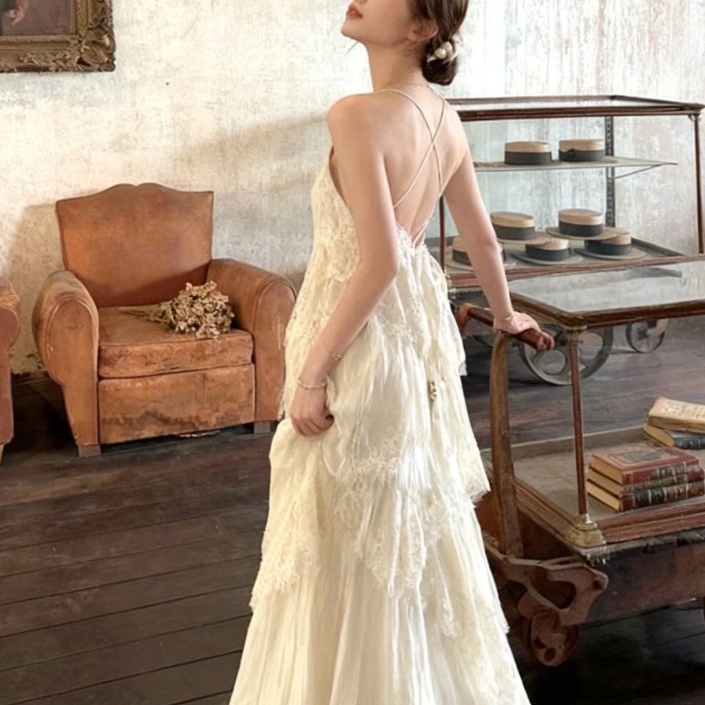 Exclusive Color Dyeing Heavy Work Multi-Layer Skirt Long Dress Women's Commute Style Sleeveless Outdoor Casual Polyester Fiber